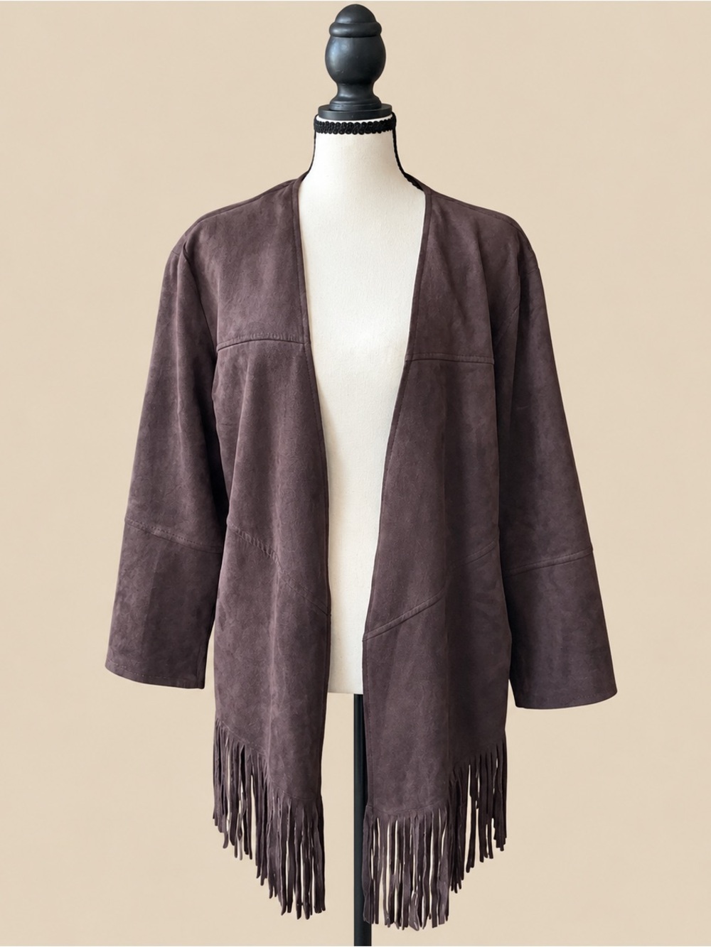 Dark Brown Fringe Suedette Coat XL